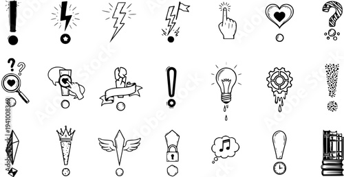 Diverse Doodle Exclamation Marks and Symbols Collection