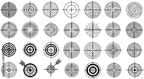 Set of 49 Diverse Target Symbols, Crosshairs, and Aiming Icons in Vector Format