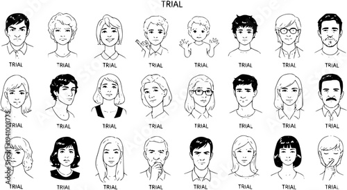 Diverse Hand-Drawn Portraits of People of Various Ages and Genders for Creative Projects