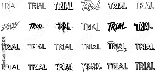 Diverse "Trial" Logo Designs: Modern, Retro, and Stylized Wordmarks