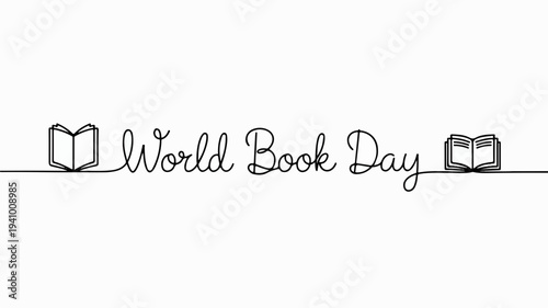 World book day logo with open books and cursive text on a simple line