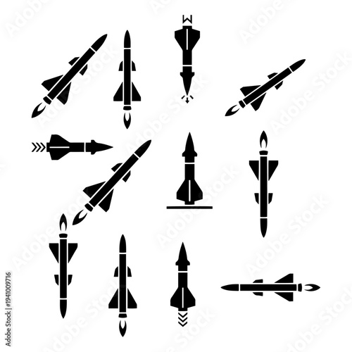 Missile and Rocket Silhouettes Set for Military and Defense Concepts