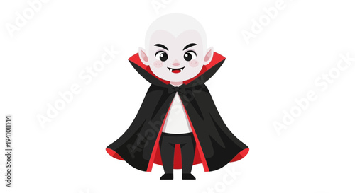 Vector cartoon vampire character in black and red cape