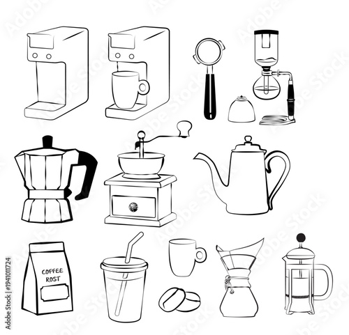 Coffee icon sets the vector to a minimum with stroke