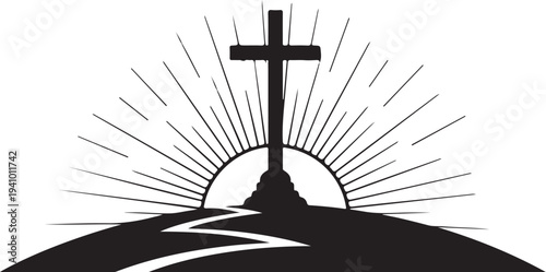 Cross on a hill with sunrise in the background