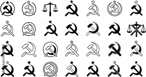 Collection of Communist Hammer and Sickle and Justice Scales Icons and Symbols