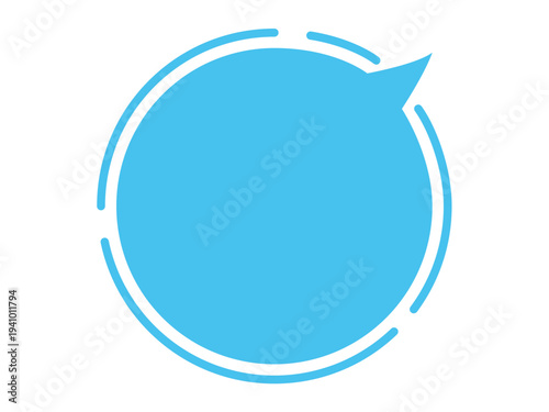 Minimal blue speech bubble doodle vector sticker, flat cartoon message box, blank chat box element, frame border, banner