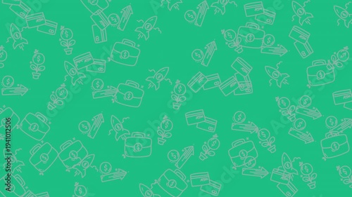 Looping education doodle icons pattern on teal background.