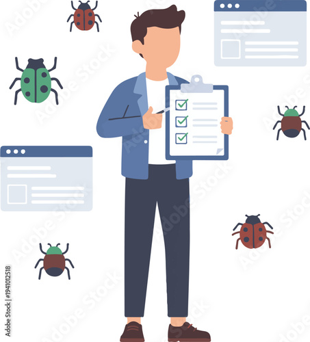 Software Testing Bug Detection Checklist QA Engineer Debugging Concept Illustration