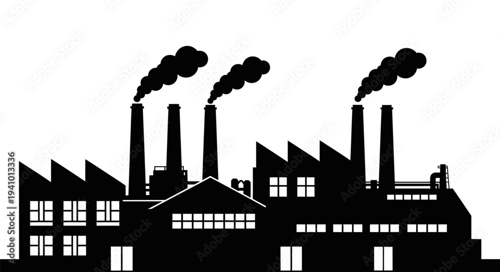 Fototapeta premium Industrial factory with smokestacks emitting smoke