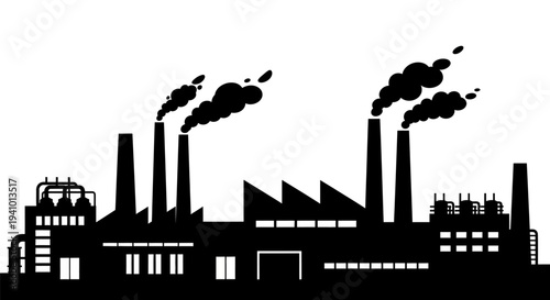 Industrial factory with smokestacks emitting smoke