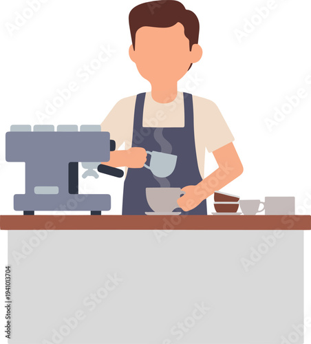 Barista Making Coffee – Cafe Worker Using Coffee Machine Vector