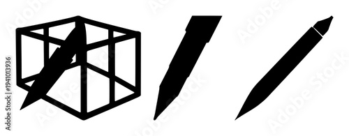 3D pen set with solid black silhouette creating a structure featuring innovative tool, additive manufacturing, digital fabrication with emerging technology and engineering