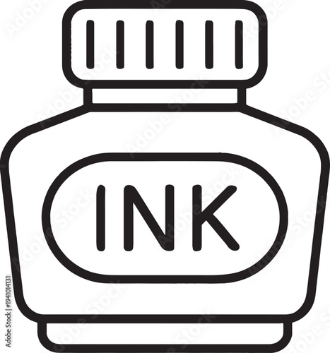 Ink bottle icon with cap and label graphic symbol