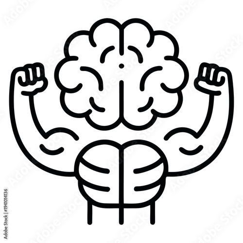 Brain Power and Strength Outline Icon on white background