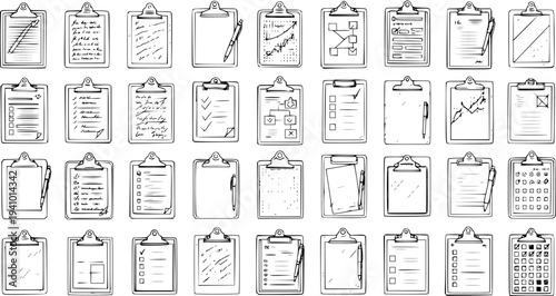 Hand-drawn Clipboard Icons with Diverse Content