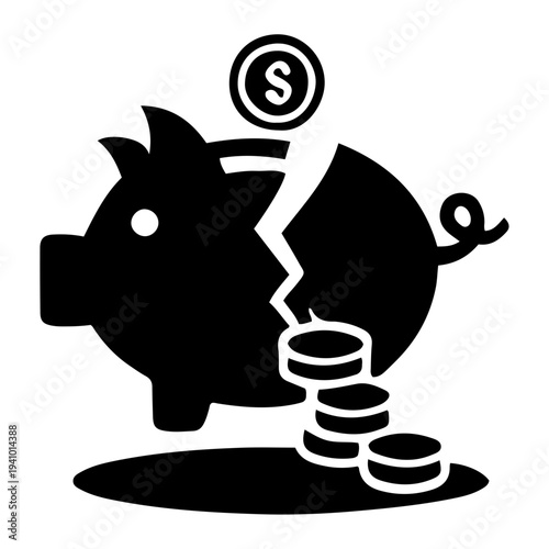 Broken Piggy Bank with Falling Coins Symbolizing Financial Loss, Savings Depletion, and Economic Setbacks