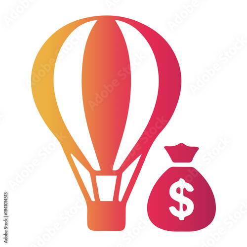 Hot air balloon and money bag icon symbolizing investment, finance, and successful ventures