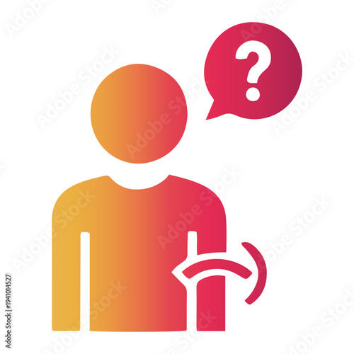 Person with a question mark in a speech bubble, signifying inquiry, doubt, or seeking information in a communication context