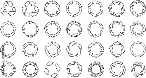 Recycling and Circular Flow Arrow Symbols - Diverse Collection