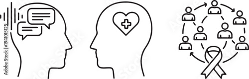 Mental Health Communication and Support Group Icon Set Isolated on white background