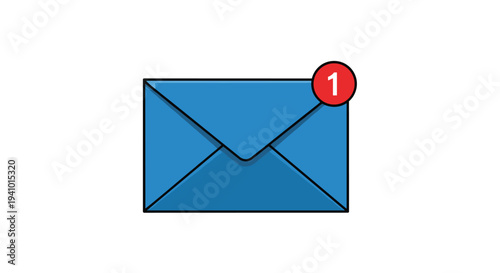 A closed blue envelope displays a red notification badge with the number one on its top right corner.
