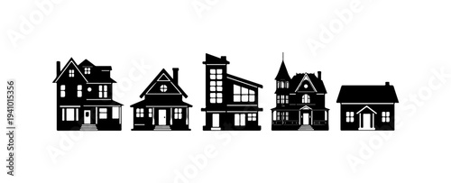 Five Stylish Black and White House Vector Icons
