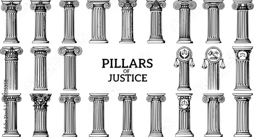 Collection of Classical Pillars and Symbols of Justice Illustrations