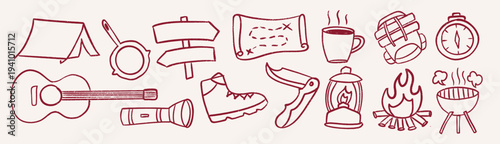 SUMMER CAMPING hand drawn lin...