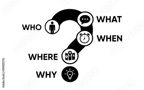 Five Ws Question Mark Node Diagram Silhouette Vector