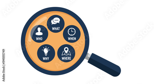 Five Ws Magnifying Glass Investigation Concept Flat Vector