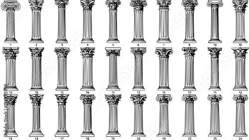 A Comprehensive Collection of Architectural Column Styles, Historical and Classical Designs