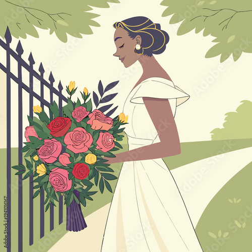 bride and groom in wedding dress