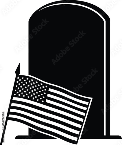 Memorial day tribute with american flag and tombstone