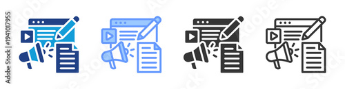 Content Marketing icon set multiple style collection