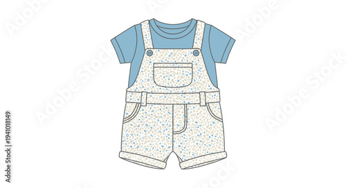 Vector illustration of baby boy dungarees and t-shirt