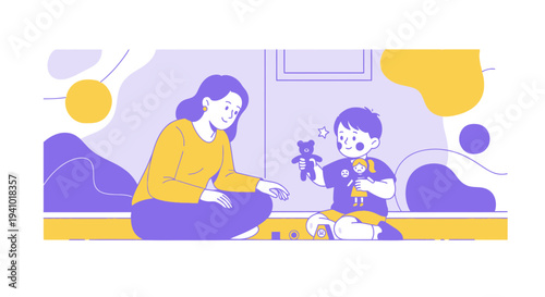 Mother and child playing with toys, bonding, indoor activity, happy family time, childhood joy