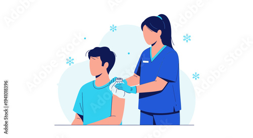 Nurse administering vaccine to young man, healthcare concept, vaccination, medical care