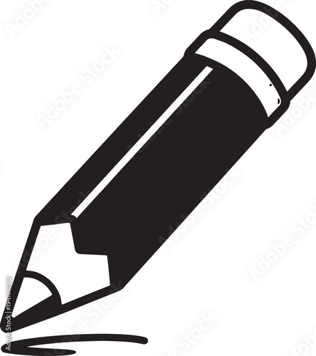 Simple black pencil with eraser on top and sharp tip drawing line  office supply