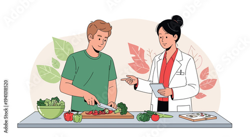 Nutritionist advises man on healthy eating and cooking with fresh vegetables