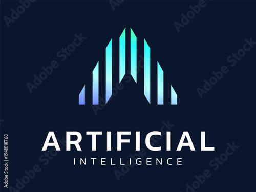 Artificial intelligence with Letter A Rocket arrow shapes technology Analysis logo vector design concept, representing futuristic technology, digital transformation, automation, ui, advanced technolog