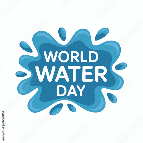 Blue water droplets on a ribbon banner with subject text