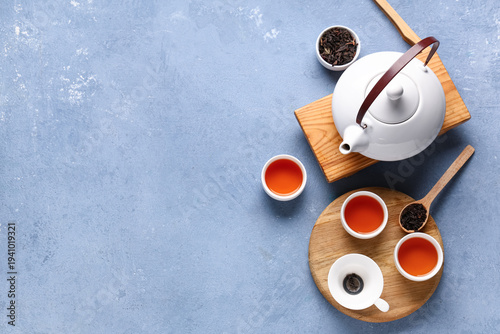 Wooden boards with teapot, ...