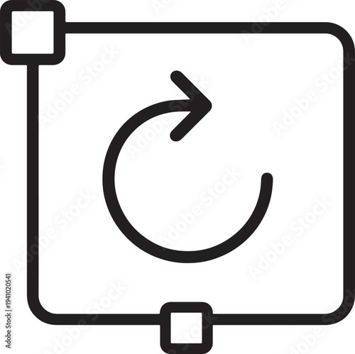 Refresh icon with arrow in square box outline  simple graphic symbol