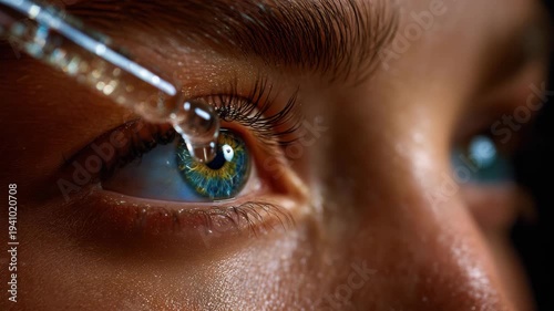 Woman receiving eye serum treatment with dropper for skincare routine