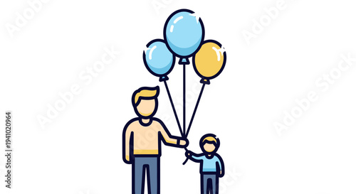 Man and Child Holding Balloons Together.