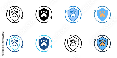 Pet Insurance icons set multiple style collection. Editable stroke 
