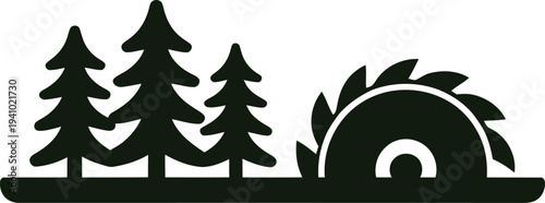 Simple silhouette of trees and a windmill in a rural landscape scene