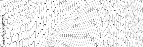 Fishing or soccer net. Repeated hexagon pattern. Black wired mesh texture isolated on white background. Metallic or fabric fence, cage or lattice structure. Vector graphic Illustration.