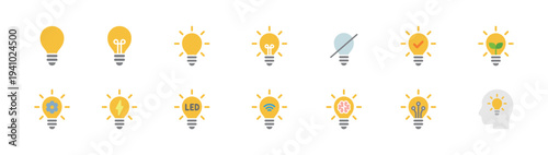 電球・ひらめき・アイデア・エコ・AI・電力操作アイコンセット (ベクター)